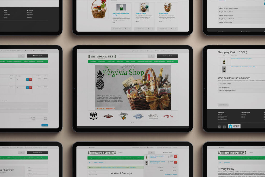 scene with 9 iPads showing the before screenshots of the Virginia Shop website