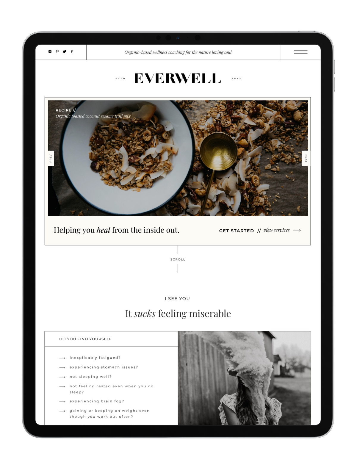 Everwell Showit website template for coaches home page mockup ipad